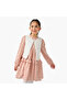 Checked A-line Dress with Embroidered Waistcoat and Stockings Set - 2