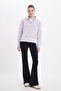 Women's relax fit comfortable cut cotton inside fleece half zipper lilac d Mock Neck sweatshirt - 4