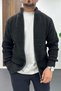 Men's Slim Fit Zippered Cardigan Anthracite Edw434