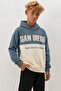 Boy's Hooded Piece Sweatshirt with Print Detail - Indigo/Ecru - 3