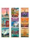 ALAYRA 9 Pieces Vintage National Park Posters, National PPrints Nature Wall Art and Mountain Print Set Abstract Travel Unframed for Hikers Campers Living Room Decor, (Travel City)20X25 CM