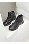 25Kb-4465 Genuine Leather Boots with Rubber Detail on the Front for Women