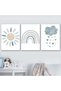 ALAYRA Nursery Wall Prints Blue Sunshine Rainbow Cloud Canvas Wall Art, Child Wall Art Poster Boho Nordic Wall Pictures for Boys Baby Kids Room Decor, Set Of 3 Cute Cartoon Prints30X40 CM