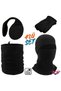 Men's Black Winter Soft Textured Fleece Fingerless Gloves Earmuff Drawstring Neck Gaiter Balaclava Set of 4
