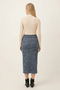 Women's Blue Front Slit Elastic Waist Midi Length Skirt Arm-26K001037 - 2