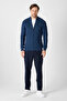 Mattias Men's Light Navy Thessaloniki Knitted Full Zip Mock Neck Regular Fit Cardigan Sweater - 3