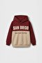 Boy's Hooded Piece Sweatshirt with Print Detail - Claret Red/Beige - 2