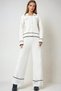 Women's Ecru Contrast Trim Polo Neck Knitwear Cardigan and Pants Set Vs00978