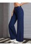Kalina Navy Blue Wide Leg Women's Loose Wide Leg Jeans Trousers Çnr-1 - 4