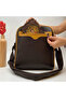 Frida Figured Large Postman Shoulder Bag Ethnic Bohemian Style Bag Brown Wallet Brown Combination - 4