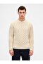 Erkek Bej Relaxed Cable-Knit Kazak