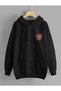 Men's Black Hooded Back Printed Sweatshirt Autumn Winter Season - 2