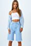 Ice Blue 5-Pocket Denim Shorts with Tassel Cuffs Vs00857