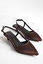 Bitter Brown Satin Short Kitten 3 cm Heeled Women's Shoes with Pointed Toe - 4