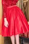 Girl's Boat Neck Sheer Tulle and Velvet Sequin Detail on the Bust Fluffy Balloon Sleeve Red Evening Dress - 5