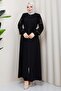 Laced-Sleeve Embroidered Ferace Black HM2854