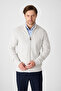 Mattias Men's Off-White Thessaloniki Knitted Full Zip Mock Neck Regular Fit Cardigan Sweater