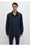 Edition Suede Collar Detailed Navy Blue Denim Shirt Regular Fit / Normal Cut 0211753-85481 - 4