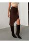 Brown Skirt with Side Tassels Asymmetric Linen Skirt - 3