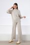 A.Beige Elastic Waist Wide Leg Cashmere Women's Knit Trousers - 3