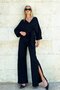 Black Double-Breasted Tie-Down Blouse Slit Pants Double Knitted Set Alc-X12498