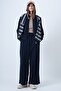 Navy Blue High Collar Zippered Jacket with Stitching Detail and Comfortable Cut Trousers Bottom and Top Accessories - 2