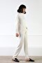 Ecru Long Sleeve Half Turtleneck Women's Knit Sweater with Slit Cashmere on the Sides - 7