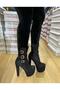 Women's Black Suede Buckle Lace Up Platform Thick High Heel Half Boots Stylish Half Boots - 3