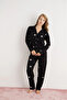 Women's Front Buttoned Long Sleeve Daisy Patterned Pajama Set