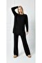 Ribbed Knit Winter Corded Fabric Double Suit Black - 3