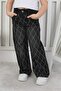 Premium Quality Black Wide Leg Diamond Patterned Jean Denim Girls' Trousers - 3