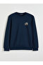 Lcwaikiki Classic Navy Blue Crew Neck Printed Men's Thick Sweatshirt - 5