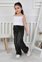 Premium Quality Black Wide Leg Diamond Patterned Jean Denim Girls' Trousers - 2