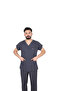 D/115 Gray Bat-Sleeve Unisex Doctor Nurse Student Lycra Fabric Scrubs Set - 6