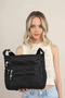 Black Multi-Compartment Clinker Fabric Shoulder and Crossbody Bag - Water Resistant Casual Messenger Women's Bag