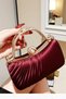Burgundy Satin Evening Dress Bag/Clutch Bag with Zircon Stones Evening Dress Stylish Bag Is an Elegant Design - 2