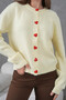 Women's Crew Neck Heart Button Detail Soft Textured Knitwear Jacket 8569Sw - 2