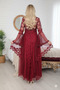 Women's Burgundy Luxury Boxed Special Design Pearl Stone-Embellished Satin Nightgown Tulle Robe Lingerie Dowry Set - 4
