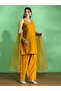 Embroidered V Neck Kurta, Wide Leg Pants and Dupatta Set - 2