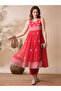 Red Floral Embroidered Pleated Kurta and Pants Set