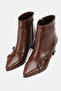 Women's Burgundy Patent Leather Genuine Natural Leather Size 36-41 Thick Heel Pointed Toe Boots & Booties - 2