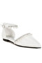 Women Rhinestone & Pearl Ankle Strap Flat Sandals in White