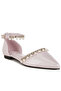 Women Rhinestone & Pearl Ankle Strap Flat Sandals in Blush