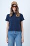 Women's Navy Blue Stand Collar Half Sleeve Knit Blouse Alc-X14628 - 5