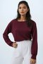 Women's Burgundy Boat Neck Blouse with Cuffed Sleeves Alc-X14393 - 4