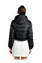 Women Black Cropped Down Hooded Jacket - 6