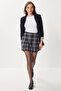 Checkered Pleated Mini Woven Skirt Ldn0001 Black - 2