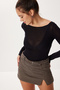 Boat Neck Transparent Knitted Blouse Lby0033 Black - 2