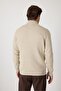 Romulo Men's Beige Cotton Italian F Corded Fabric Half Zip D Mock Neck Regular Fit Sweater - 8