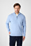 Romulo Male Baby Blue Cotton Italian F Corded Fabric Half Zippered D Mock Neck Regular Fit Sweater - 5